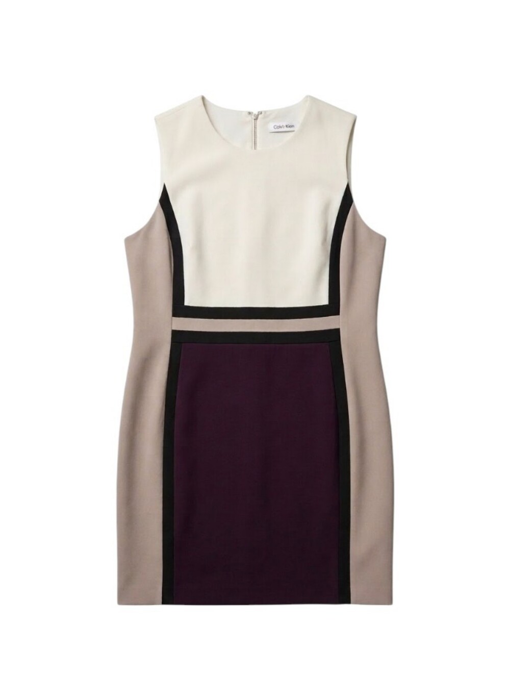 Calvin Klein Elegant Colorblock Black White Khaki Plum Sheath Dress | Size 20W